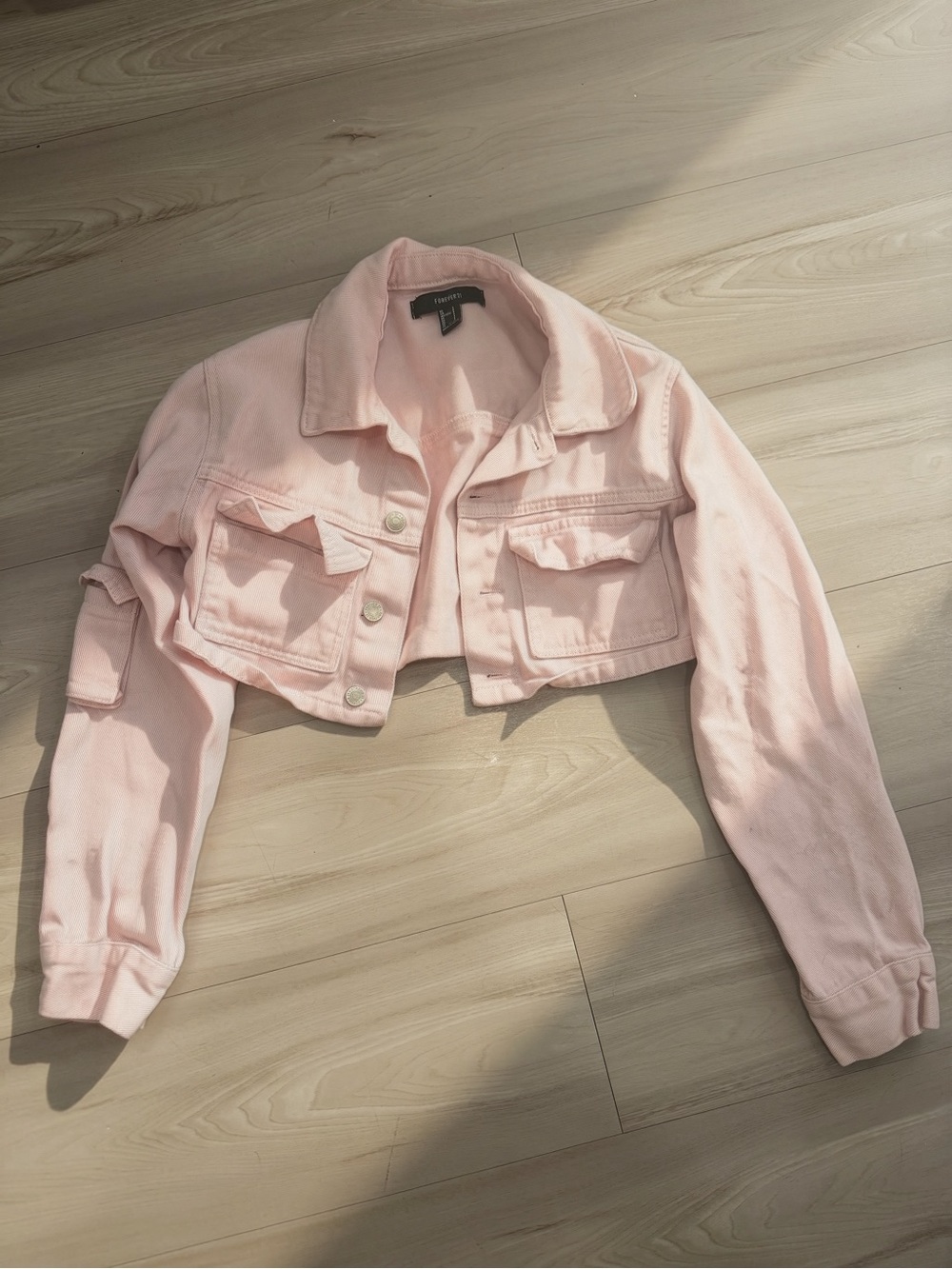Forever 21 Cropped Pale Pink Denim Jacket